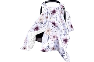 Jundetye Baby Car Seat Cover, Peekaboo Opening Spring Car Seat Canopy for Baby Girls Boys, Mom Nursing Breastfeeding Covers, Blanket for Infant, Purple Watercolor Flower