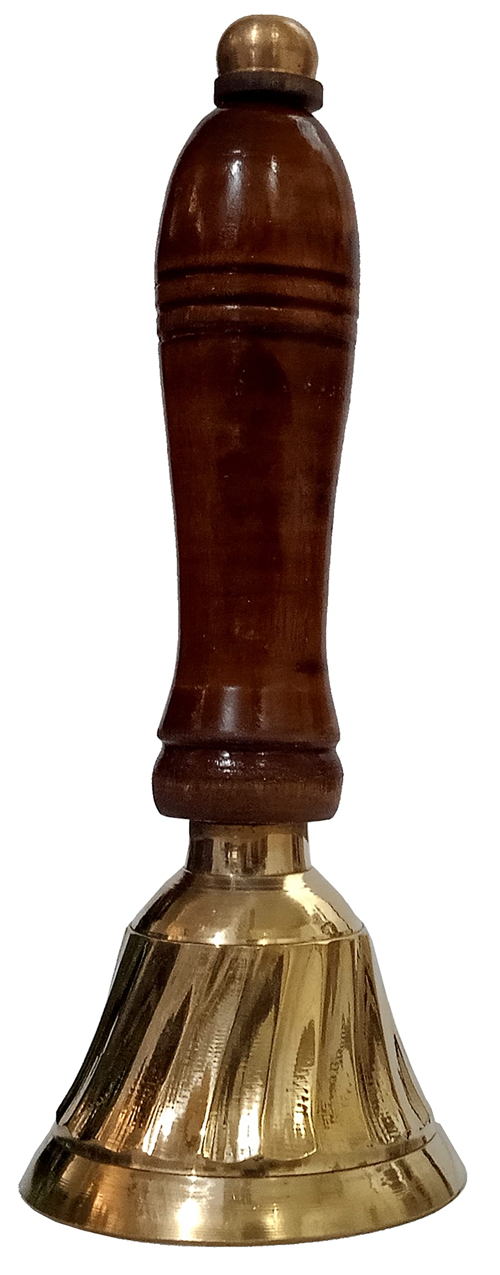 Purpledip Brass Handheld Bell with Wooden Holder: Ghanti For Temple Arti Pooja (12575)