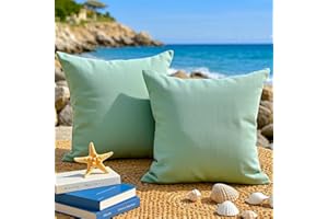 FEVERQIYI Outdoor Waterproof Mint Green Pillow Covers 18x18 for Patio Decorative Linen Textured Farmhouse Outdoor Pillow Cases Set of 2 for Spring Summer Season (No Inserts)
