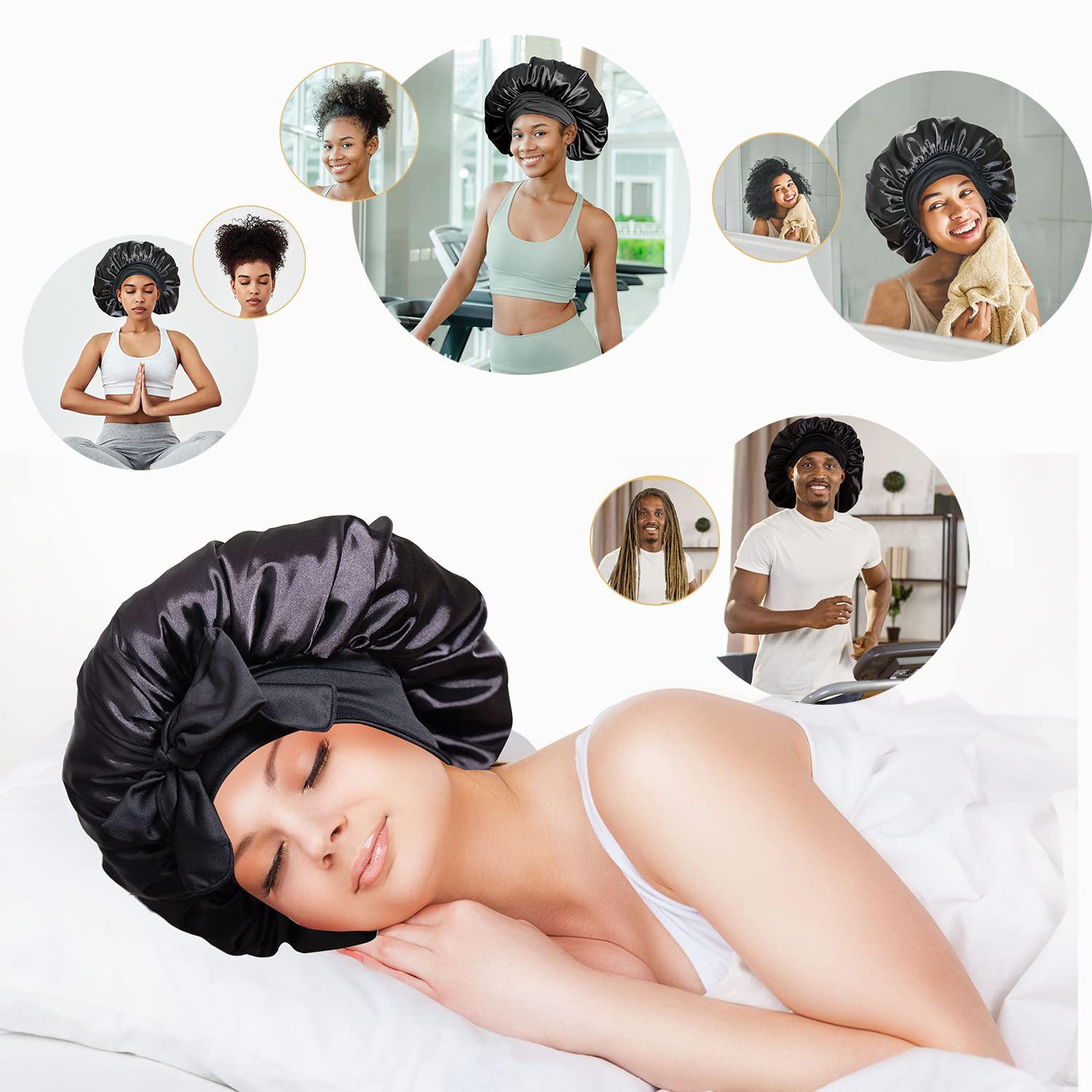 Bonnet Queen 2Pcs Pack Satin Bonnet Silk Bonnet for Sleeping Hair Bonnet with Tie Band Sleep Bonnet Night Cap for Women Curly Hair