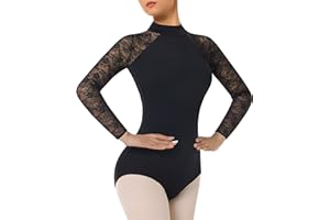 BAKPH Women's Turtleneck Dance Ballet Leotard With Durable Lace,Water-drop Hollow Back