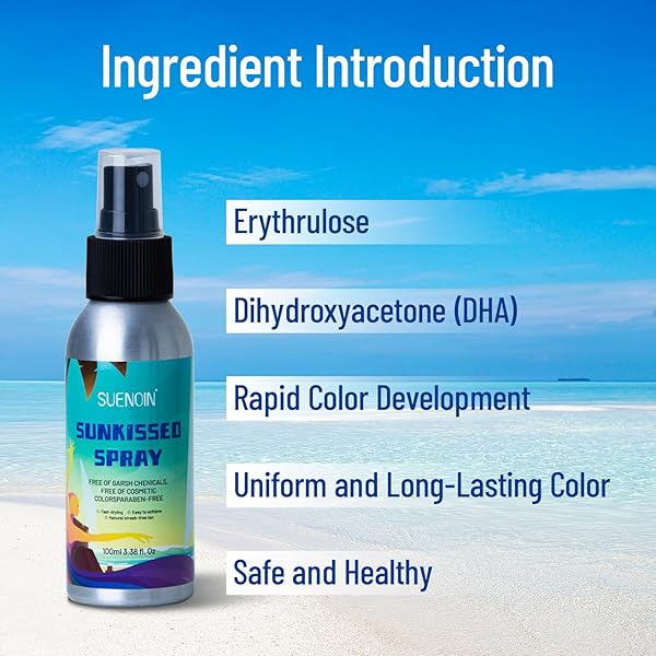 SUENOIN AIRBRUSH TANNING SPRAY TRAVEL SIZE 100ML, PROGRESSIVE TANNING SPRAY SELF TANNER WITH ERYTHRULOSE AND DIHYDROXYACETONE, ALCOHOL-FREE, OIL-FREE, AND NON-COMEDOGENIC, MEDIUM INTENSITY