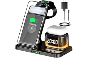 Wireless Charger, 3 in 1 Foldable Charging Station with Digital Clock and Night Lights for iPhone 17/16/15/14/13 Pro Max AirP