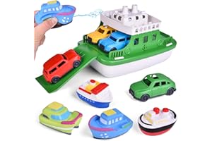 FUN LITTLE TOYS Toy Boat Bath Toys for Toddlers with 4 Mini Car Toys and 4 Bath Boat Squirters, Kids Ferry Boat for Bathtub Bathroom Pool Beach Toys