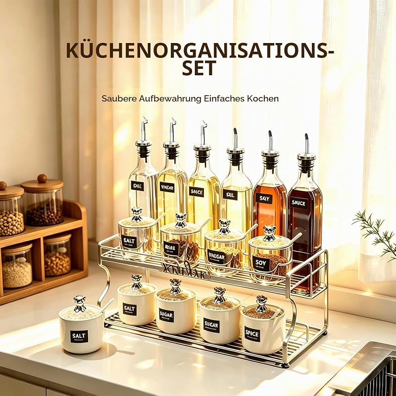 500ml Ölflasche,Essig und Ölspender Set mit Ausgießer,Olivenöl Flasche