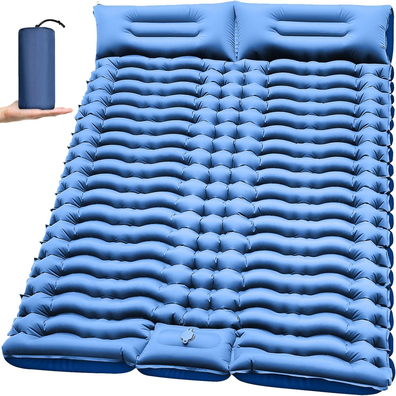 Photo 1 of Camping Sleeping Pad, Ultralight Camping Mat with Pillow, Built-in Foot Pump Inflatable Sleeping Pads Compact for Camping Backpacking Hiking Traveling Tent,Double, Blue.
