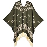style amos Men's Western Poncho Cape, Geometric Fringe Shawl, Thick Knit Blanket Wrap for Camping, Daily &amp; Travel