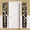 2 Pieces 65th Birthday Party Decorations Black and Gold Cheers to 65 Years Banner Porch Sign Door Hanging Banner for Men and Woman Welcome Porch Sign for 65 Years Birthday Supplies, 71 x 12 Inches