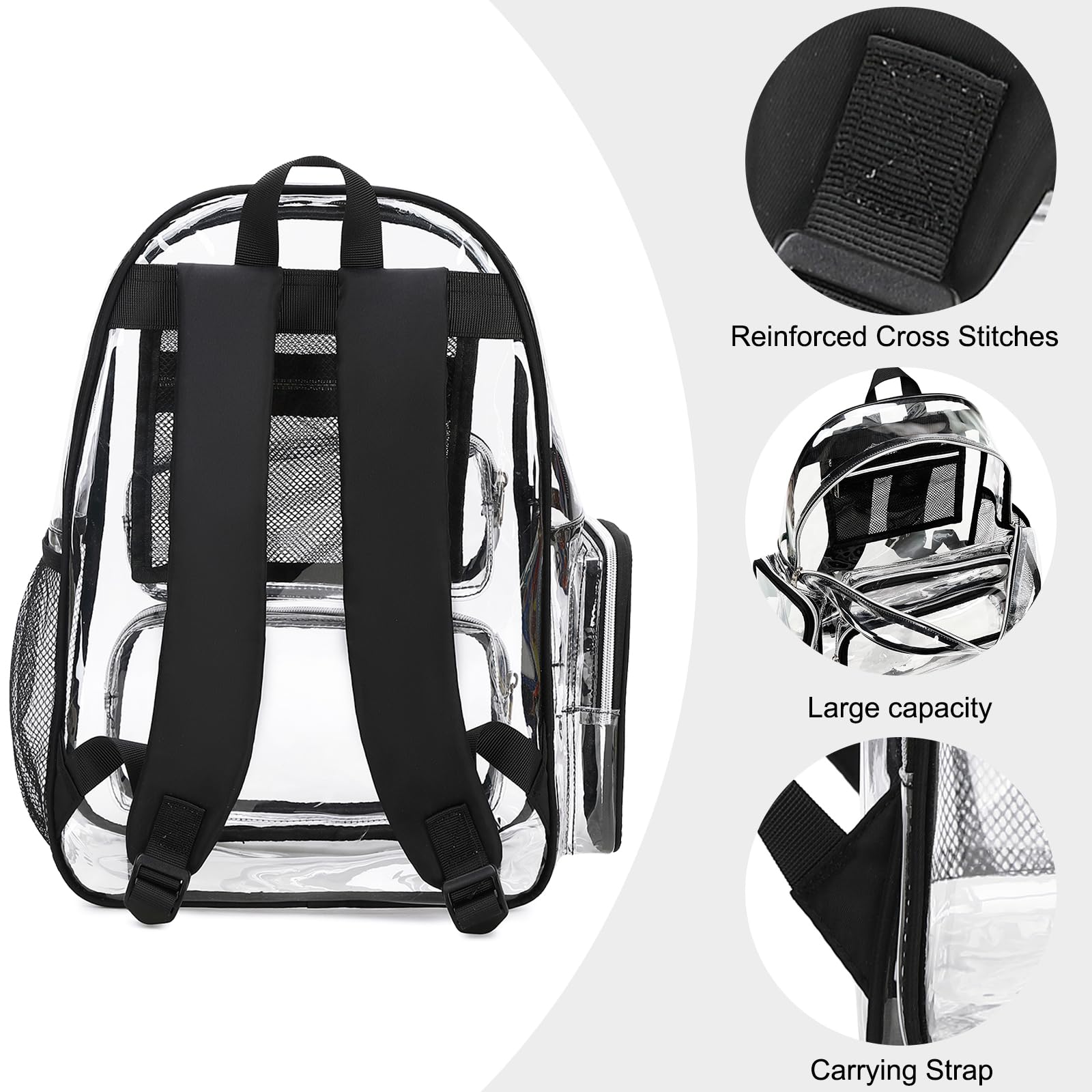 CAMTOP Clear Backpack Heavy Duty Transparent Bag See Through BookBag for Student School Work Festival Sport Travel (Black)