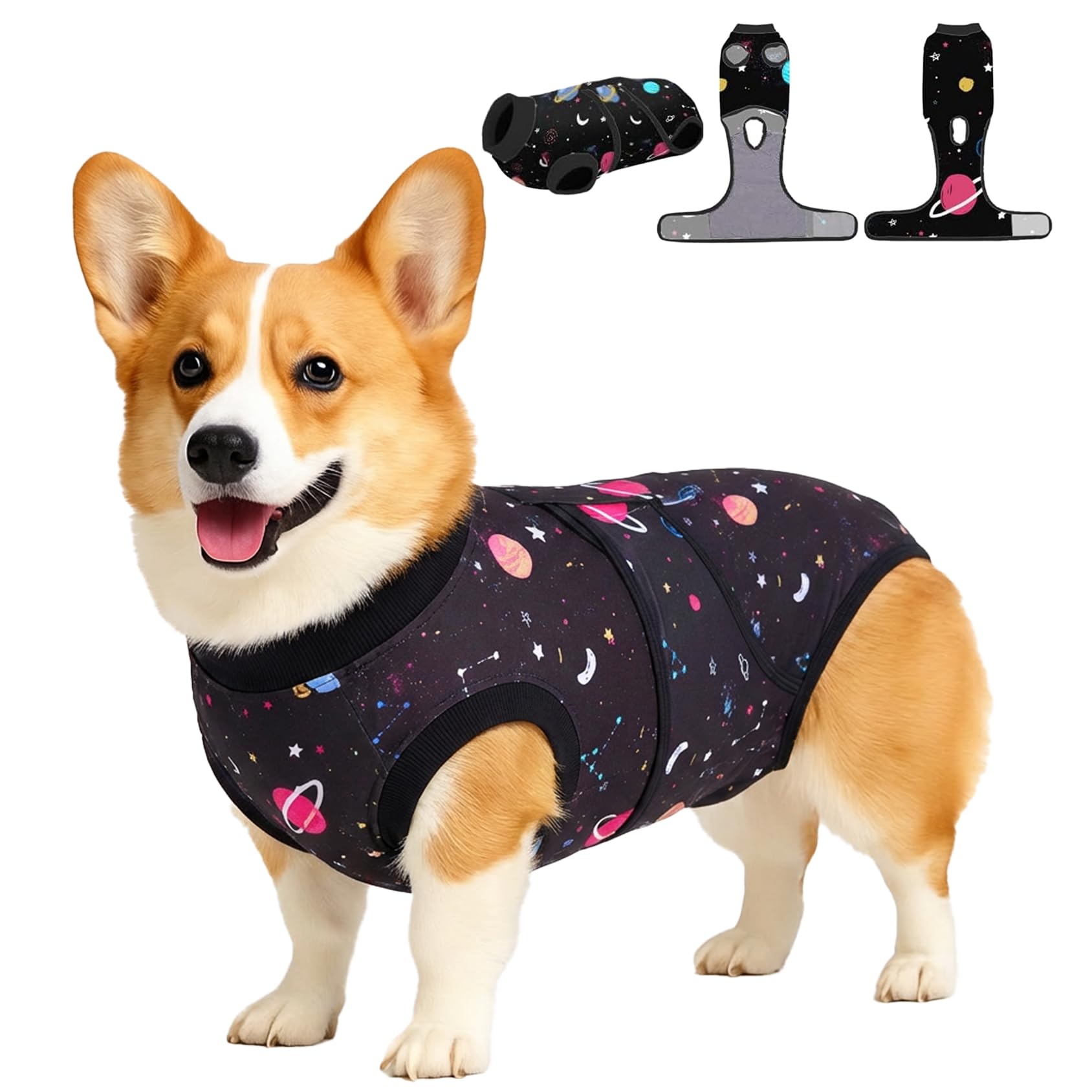 PetWarm Surgery Suit for Dogs, Recovery Suit for Female Dogs, Professional Pet Recovery Shirt Dog Abdominal Wounds Bandages Prevent Licking Dog Bodysuit Post Surgery, Galaxy Pattern, Black, S