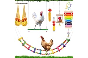 Hipykat 9pcs Chicken Toys for Coop Accessories - Chicken Xylophone Toy, Chicken Mirror, Chicken Ladder Bridge, Coop Swing, Vegetable Hanging Chicken Feeder, Chewing Foraging Toys, Gifts for Hens