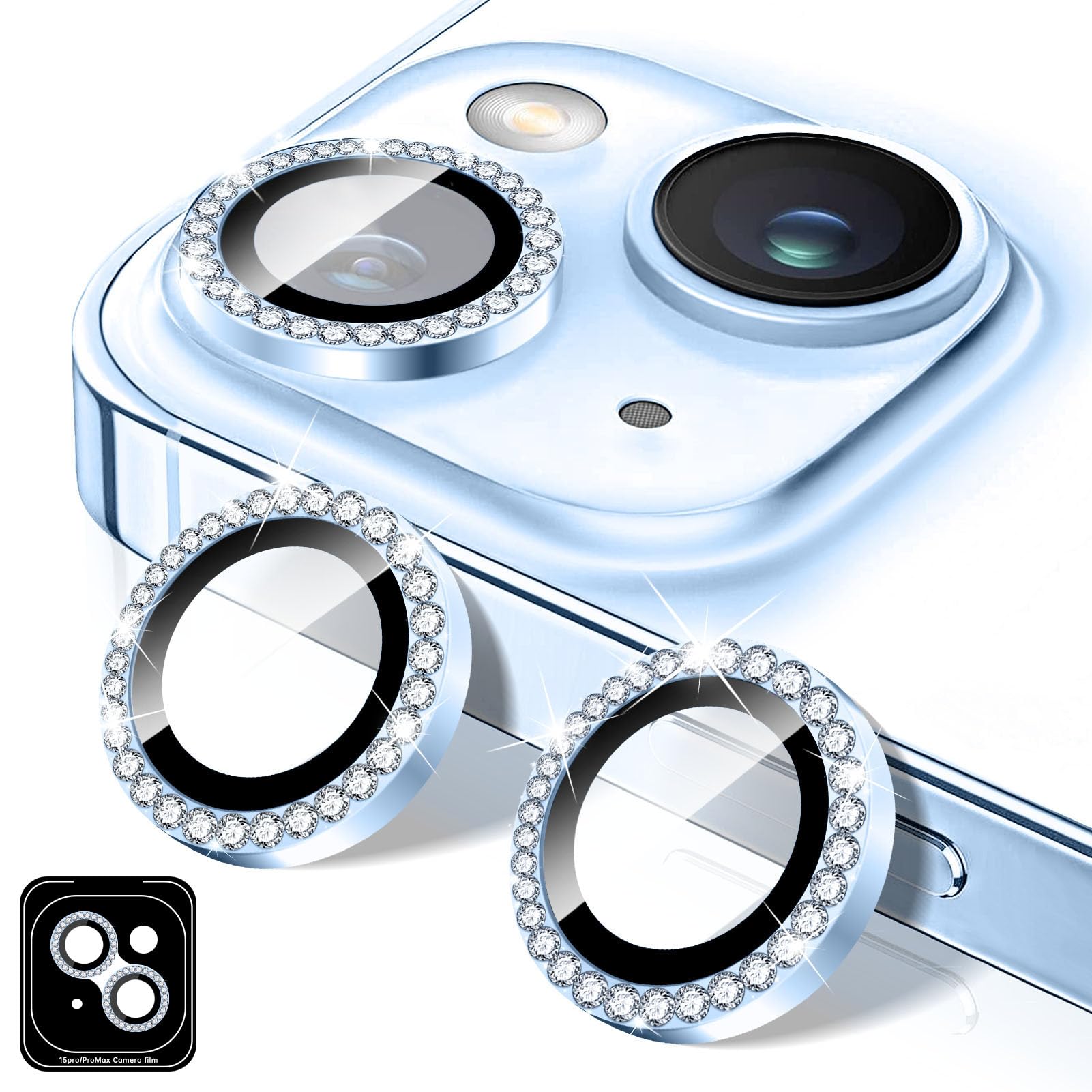 Kucheed Diamond Camera Lens Protector Compatible for iPhone 12/12 Mini, Bling Tempered Glass Camera Cover, Individual Automatic Alignment Metal Rings, Glitter Phone Lens Cover Film Stickers