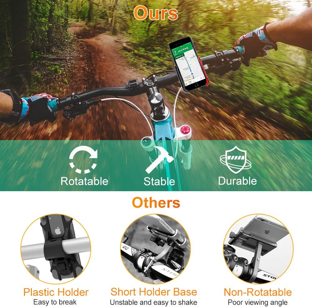 INTSUN Bicycle & Motorcycle Phone Mount, Aluminum Alloy Bike Cell Phone Holder with 360° Rotatable Adjustable, Universal Bike Handlebar Phone Mount for 3.5" to 7" Mobile Phone