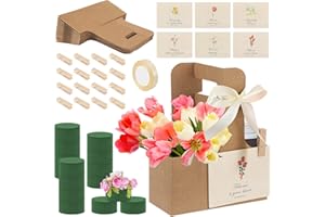 Reallnaive 16 Pack 2 Cup Drink Carrier with Handle Kraft Flower Gift Bags Drink Coffee Carrier for 20 oz Hot/Cold Cup Take out for Mother's Day Wedding Gift with Flower Foam, Floral Card, Clip, Ribbon