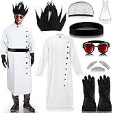 Jiuguva 9 Pcs Halloween Mad Scientist Costume for Adult Men Including Coat Belt Cups Gloves Goggles Wig Mustache Eyebrows