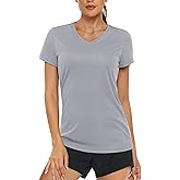 MAGCOMSEN Women's T Shirts Short Sleeve Workout Tops UPF 50+ Sun Protection V-Neck Moisture Wicking Quick Dry Tee