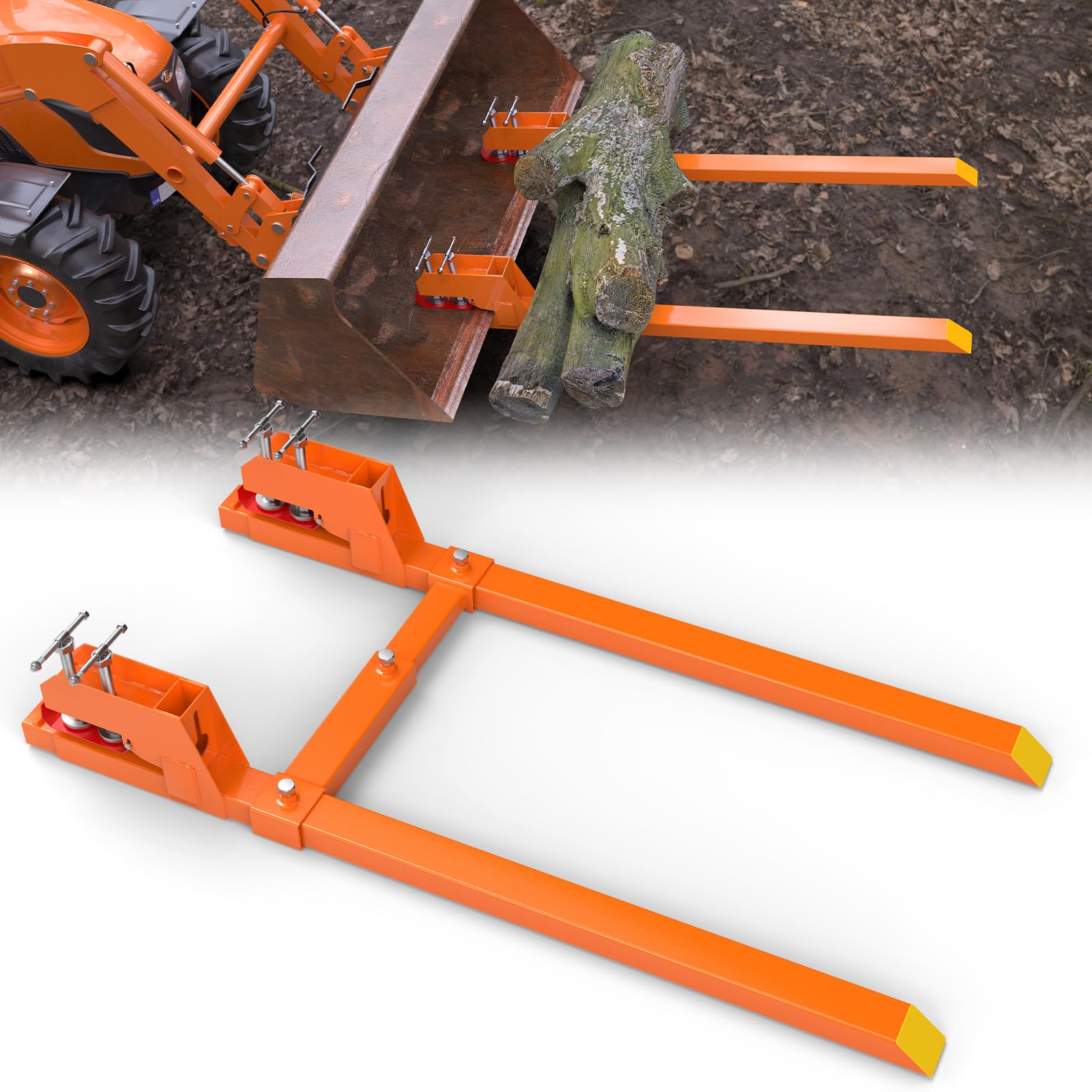 Photo 1 of 2025 New Upgraded Clamp on Pallet Forks with Twin Round Pad Screw, Orange 60" Total Length 4000LBS Tractor Bucket Forks, Non-Slip Design Quick Attach Pallet Forks Attachment for Tractor Bucket