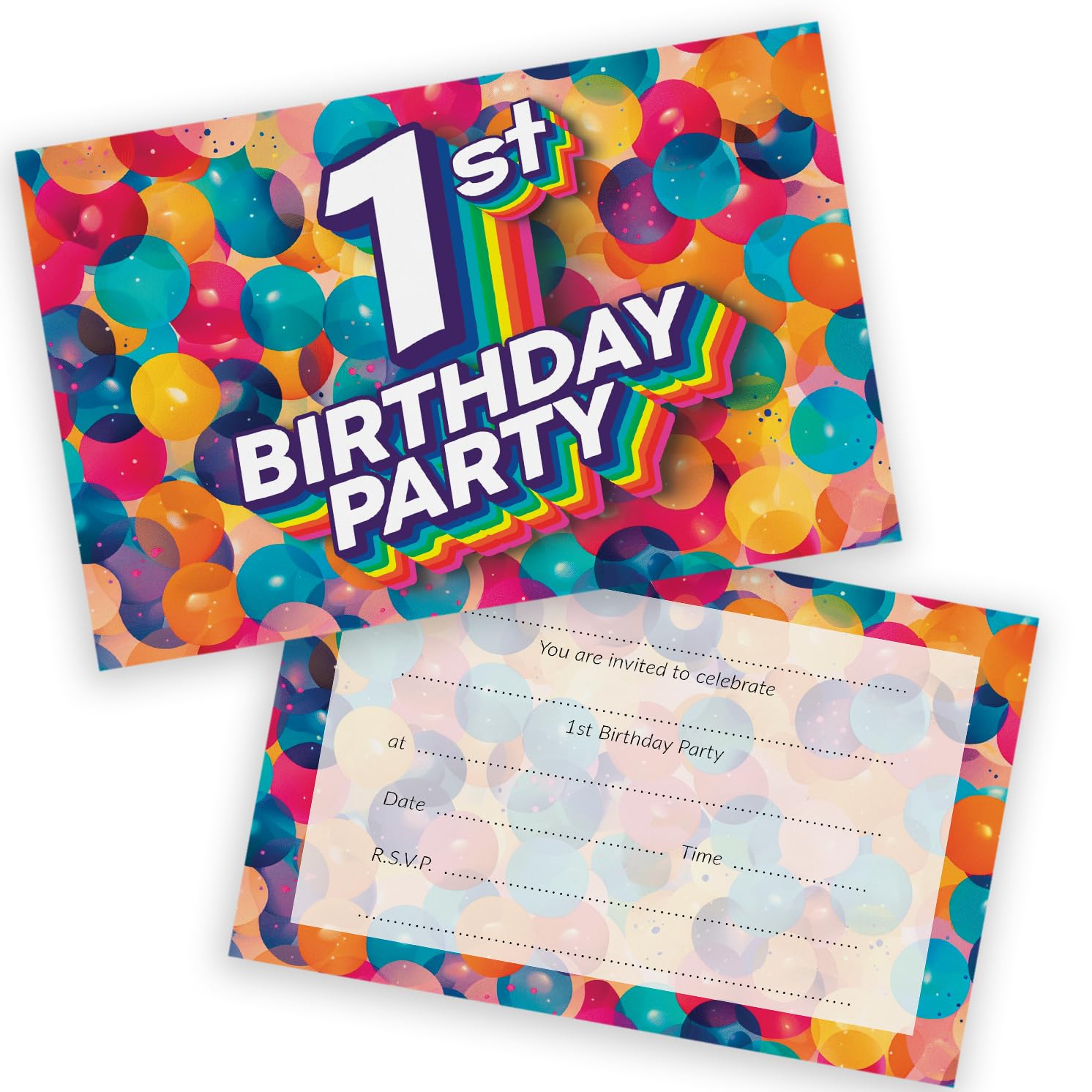 1st Birthday Party Invitations Kids - Rainbow Balloons 20 Pack - Childrens Birthday Invitations for Boys/Girls A6 Bday Party Invites Invitation Cards with Folding Envelopes