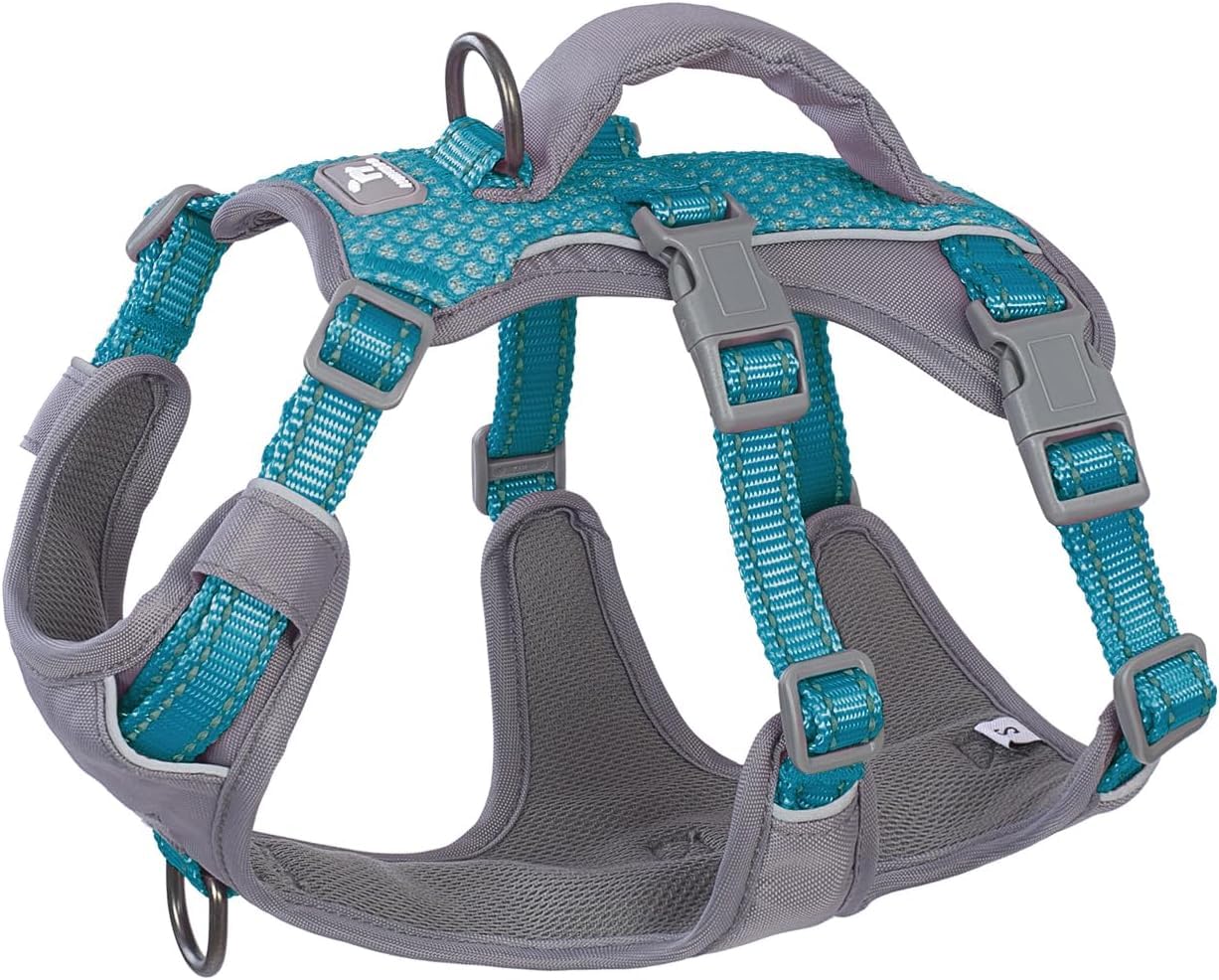 Huntboo Escape Proof Dog Harness Medium, Anti-Pull Dog Harness with Handle, Breathable, Adjustable, Reflective Dog Harnesses, Lightweight Dog Harness for Small and Large Dogs Outdoor (Teal Blue,S)