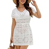 VIMPUNEC Swimsuit Coverup for Women Lace Eyelet Bathing Suit Cover Up Summer Casual Beach Dresses