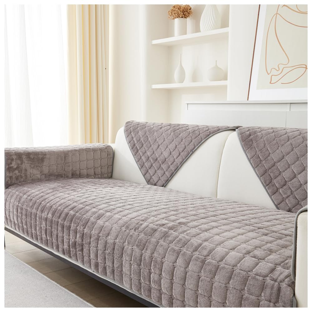 NUODWELL Thickened Sofa Slipcover 1/2/3/4 Seater, Flannel Anti-slip Sofa Protector L Shape Couch Cover Furniture Protector for Living Room (Khaki, 70 * 180cm)