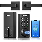 Philips WiFi Keypad Deadbolt with Handle, Built-in WiFi, APP Remote Control | Smart Locks for Front Door, Voice &amp; Fingerprint Unlock, Flexible Codes, Auto-Lock, Backlit Keypad, Come with Door Lever