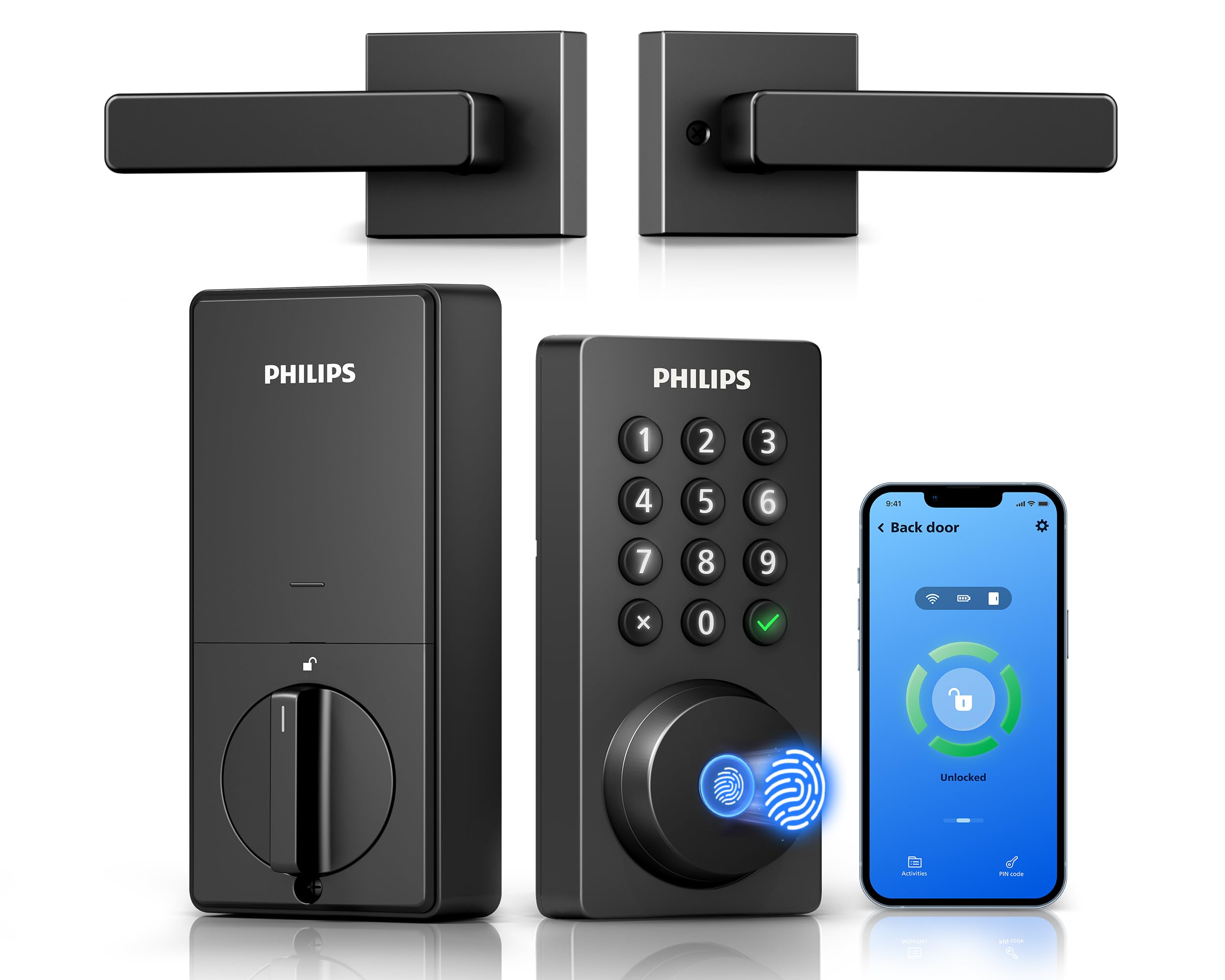 Photo 1 of Philips WiFi Keypad Door Lock with Handle, Built-in WiFi, APP Remote Control, Voice & Fingerprint Unlock, Smart Locks for Front Door with Auto Lock, Digital Front Door Lock Set, Keyless Entry Deadbolt