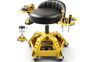 Rolling Shop Stool with Wheels, Garage Stool Mechanic Stool with Backrest, Metal Heavy Duty Roller Mechanic Chair with Tool T