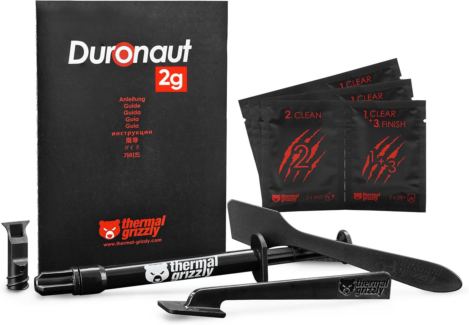 Thermal Grizzly Duronaut - Enhanced Durability & High Performance Thermal Paste - for Maximum Conductivity While Overclocking CPU/GPU/PS4/PS5/Xbox with 12 Cleaning Wipes 6 Wet & 6 Dry (2g + Wipes)