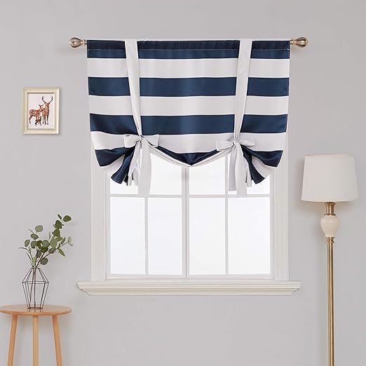 Amazon Com Deconovo Navy Blue Striped Blackout Curtains Rod