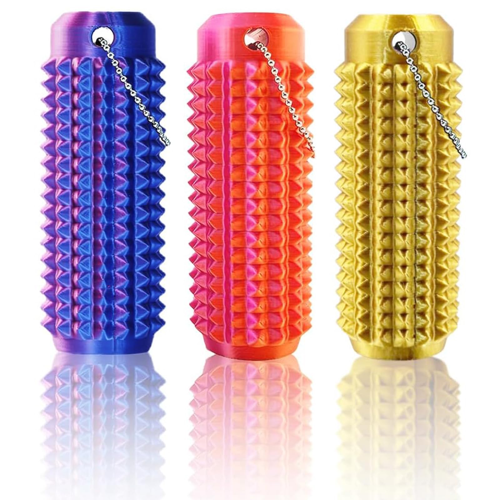 Little Ouchies Fidget Toys – 3D Printed Spiky Pain Stim Sensory with Keychain Stress Relief & Anxiety Reduction, Focus Fidget Toy for Adults & Teen (3 PCS (Purple & Red & Gold))