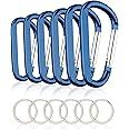 6PCS Black Carabiner Caribeaner Clip,3" Large Aluminum D Ring Shape Carabeaner with 6PCS Keyring Keychain Hook…