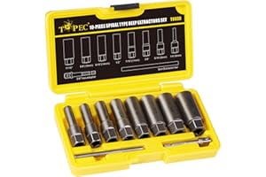 Topec 10-Piece Spiral Type Deep Bolt Extractor Set, Spark Plug Extraction Socket Set, Stripped Lug Nut Remover for Removing Broken, Damaged, Frozen, Rusted, or Rounded-Off Bolts, Nuts, Screws, Studs