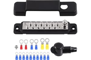 Swpeet 20Pcs Terminal Block Kit, 1 1/4 Inch 12 Stainless M4 Terminal 6 Positions Dual Row Screws Power Bus Bar with M6 Stud &