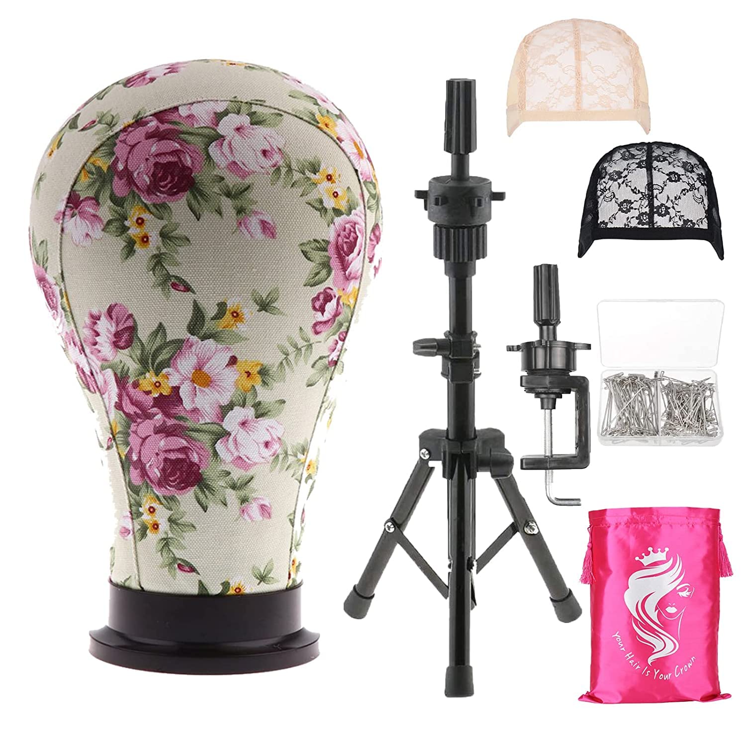 Wigs Canvas Head Professional Block Heads Set with Adjustable MINI Tripod Stand for Salon Professional Hair Stylist Makeup Blogger