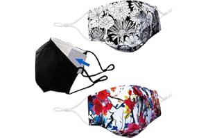 LULU STARR NEW YORK 3PK Three Layer Cotton Cloth Face Mask with Filter Pocket, Nose Wire Bridge, Adjustable Ear Loops. Reusable Washable Breathable Fabric Face Covering with Design. 1 Black Mask + 2 Designer Print Masks