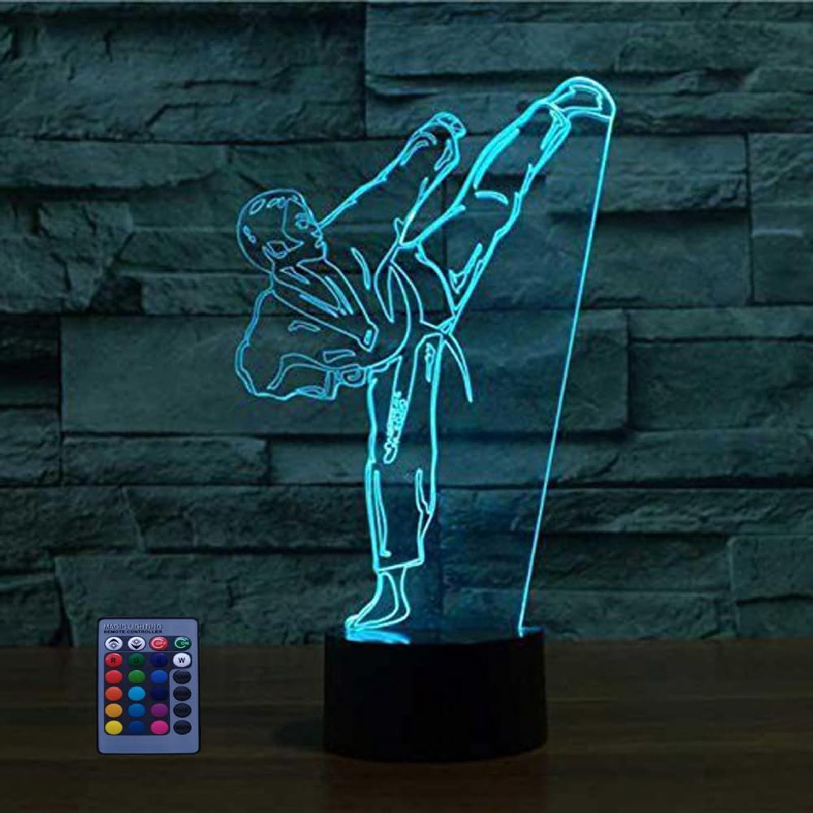 Optical Illusion 3D Taekwondo Night Light USB Powered Remote Control Touch Switch Decor Table Desk Lamps 7/16 Color Changing Lights LED Table Lamp Xmas Home Love Brithday Children Kids Decor Gift