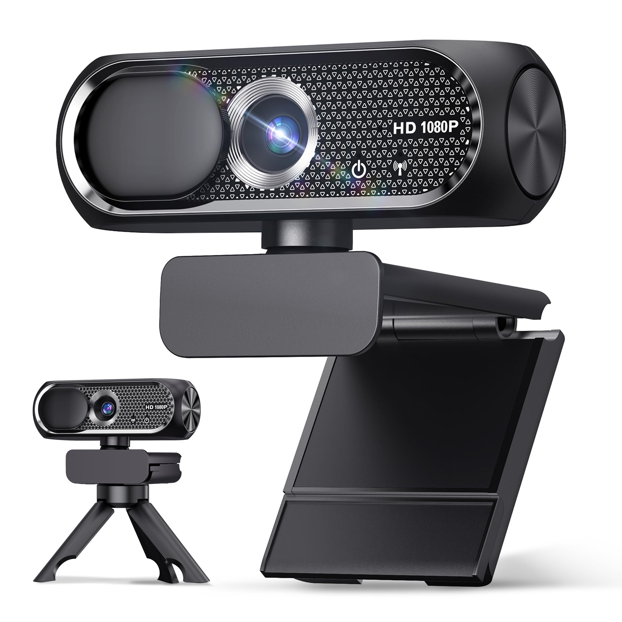 Photo 1 of 1080P HD Webcam with Rotatable Tripod and Mic, Noise Cancellation, Privacy Cover, Wide-Angle Lens, Auto Light Correction, Plug & Play USB Webcam for Laptop, Desktop, PC, Mac, Zoom, Skype, Streaming