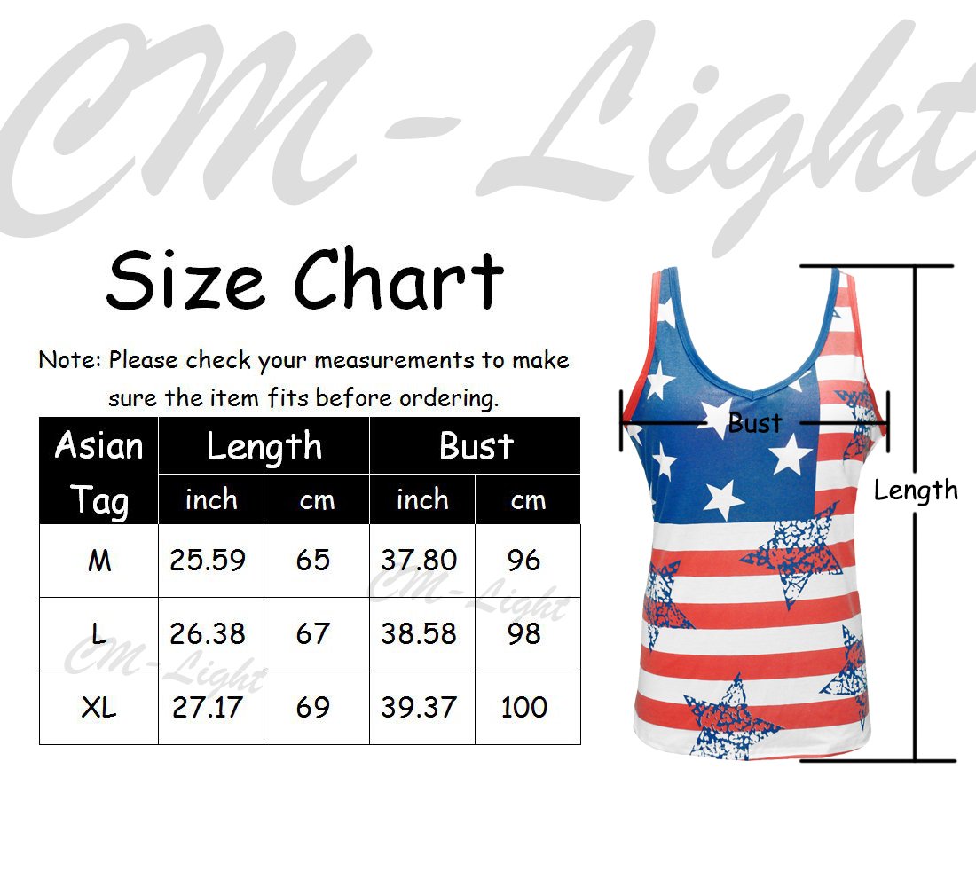CM-Light Women T Shirts American Flag Printed Tee Cotton Camisole Cool Tank Tops For Women