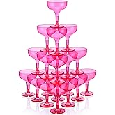 Zopeal 50 Pcs Champagne Glasses 5 oz Unbreakable Plastic Martini Glasses Disposable Wine Cups Stackable Stemmed Champagne Coupe Party Stem Cups for Valentine's Day Wedding Birthday Bar (Hot Pink)