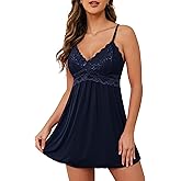 Ababoon Sexy Lingerie Women Lace Modal Sleepwear Chemises V-Neck Full Slip Babydoll Nightgown