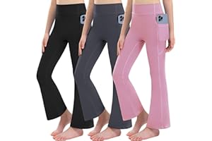 Yitoco Girls Flare Leggings with Pockets High Waisted Bootcut Kids Yoga Pants Dance Workout Athletic Bell Bottoms