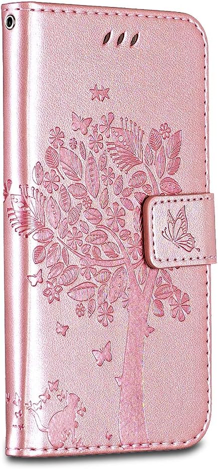 Casake iPhone XR Case [Emboss] with [Magnetic Closure][TPU Inner Shell][Card Slots] Leather Flip Case Compatible with iPhone XR -Rose Gold
