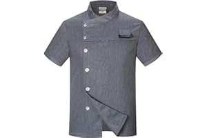 LENMIPOT Men's Fashion Chef Coat Back Breathable Hidden Vent Chef Uniform Chef Jacket Set (Coat+Apron)