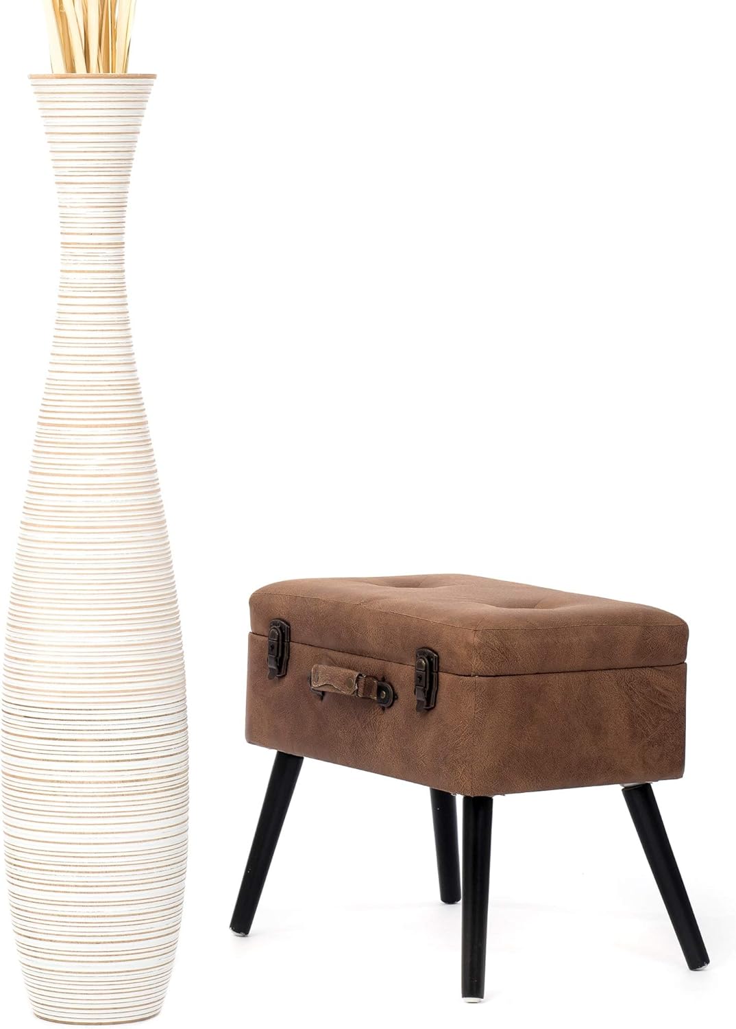 Leewadee Tall Big Floor Standing Vase For Home Decor 112 cm, Mango Wood