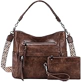 VASCHY Hobo Bag for Women, Medium Vegan Leather Shoulder Purse Handbag Wallet Set Tote Bag with Crossbody Guitar Strap