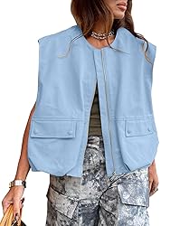 Tankaneo Womens Casual Zip Up Vest Cargo Oversized