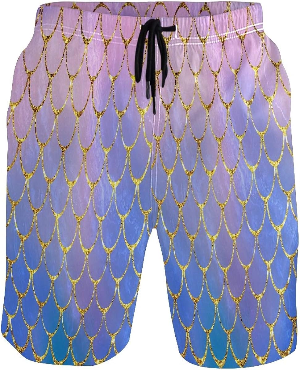 Men's Swim Trunks, Mermaid Fish Bathing Suits for Men，Beach Board