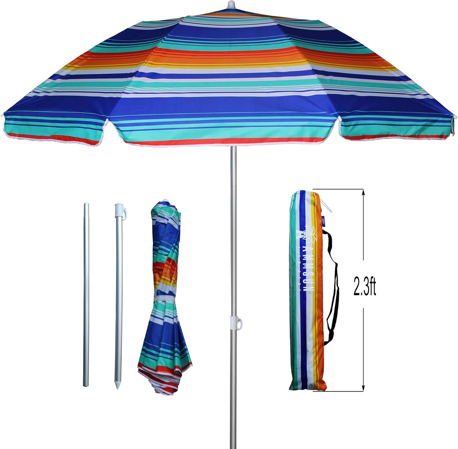 AMMSUN 6.5ft Folded Beach Umbrella Fits in Suitcase with Tilt Portable Silver Coating Inside UV AMMSUN 6.5ft Folded Beach Umbrella Fits in Suitcase with Tilt Portable Silver Coating Inside UV
