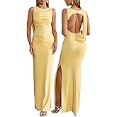Parthea Women Wedding Guest Dress Bodycon Long Sleeveless Backless Side Slit Elegant Evening Party Cocktail Maxi Dresses